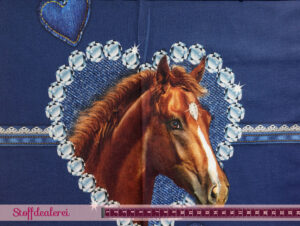 French Terry „Glitters & Horses“ blau – Panel