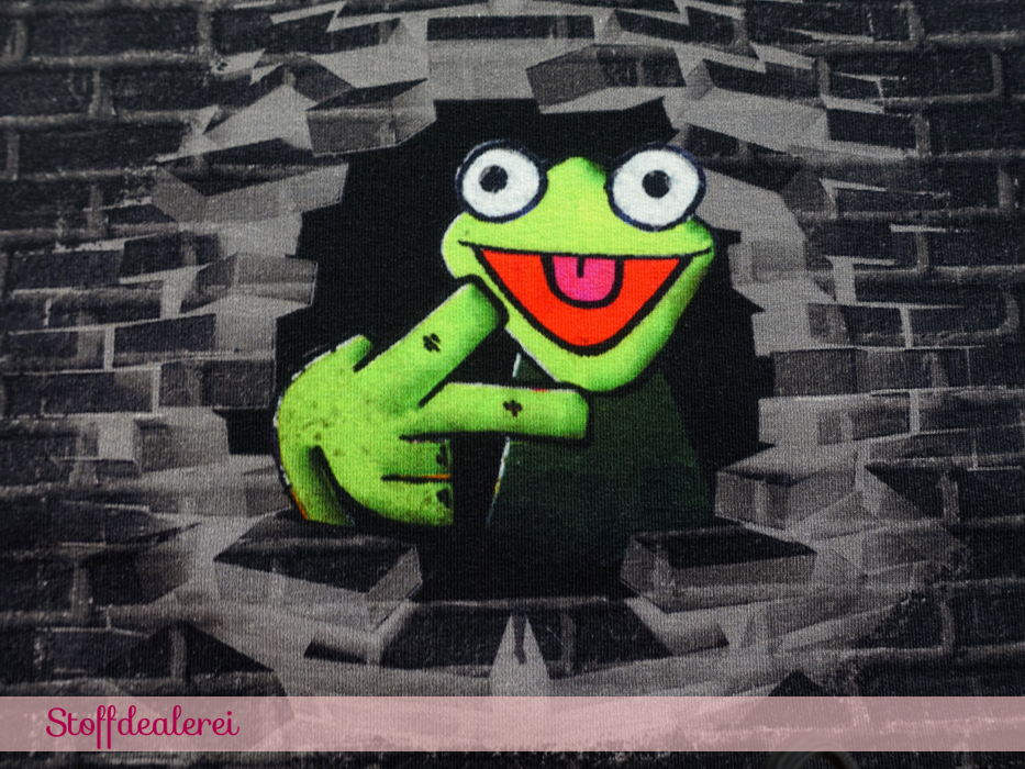 French Terry „Grafitti Frosch“ schwarz