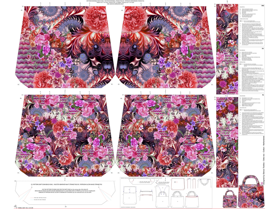 Canvas Shopper-Tasche „Pink Flowers“ – Panel